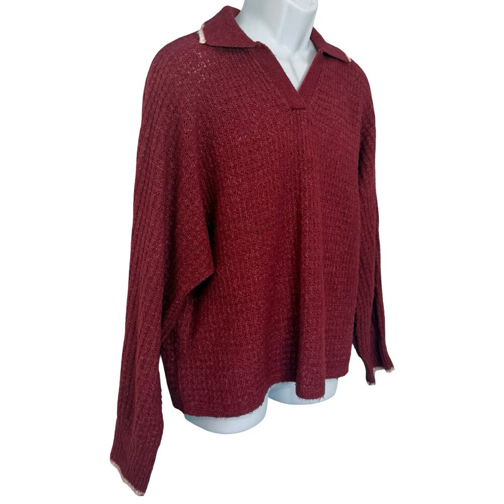 Joseph A Maroon Red White Trim Johnny Collared Knit Shirt Light Sweater Size L - Picture 10 of 10